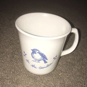 Vintage Corning  "IN THE GARDEN"  Coffee Cup Mug Blue Bird Design